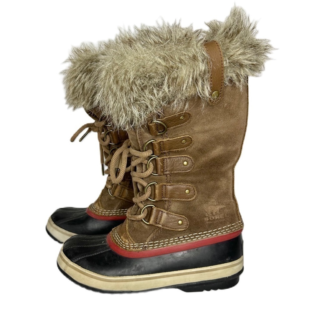 Sorel Joan of Arctic Waterproof Camel Red Faux Fur Tall Winter Boots Women’s 6